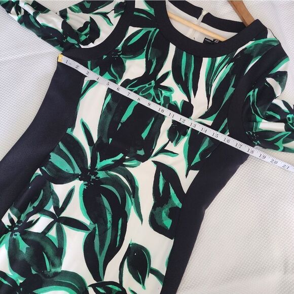 Maggy London Green and Black Sheath Dress with Crew Neck New With Tags - Picture 7 of 13